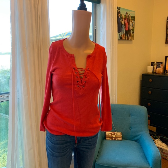 ❤ ANTHROPOLOGIE DELETTA LACE UP 3/4 SLEEVE TOP, SMALL - Picture 8 of 10